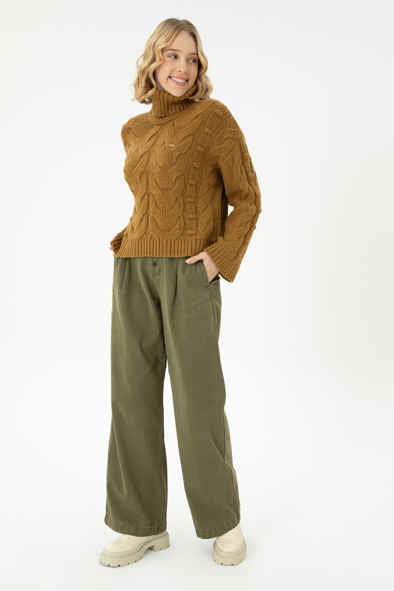 Kadın Açık Haki Balıkçı Yaka Kazak - 50270441005