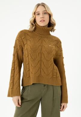 Kadın Açık Haki Balıkçı Yaka Kazak - 50270441005