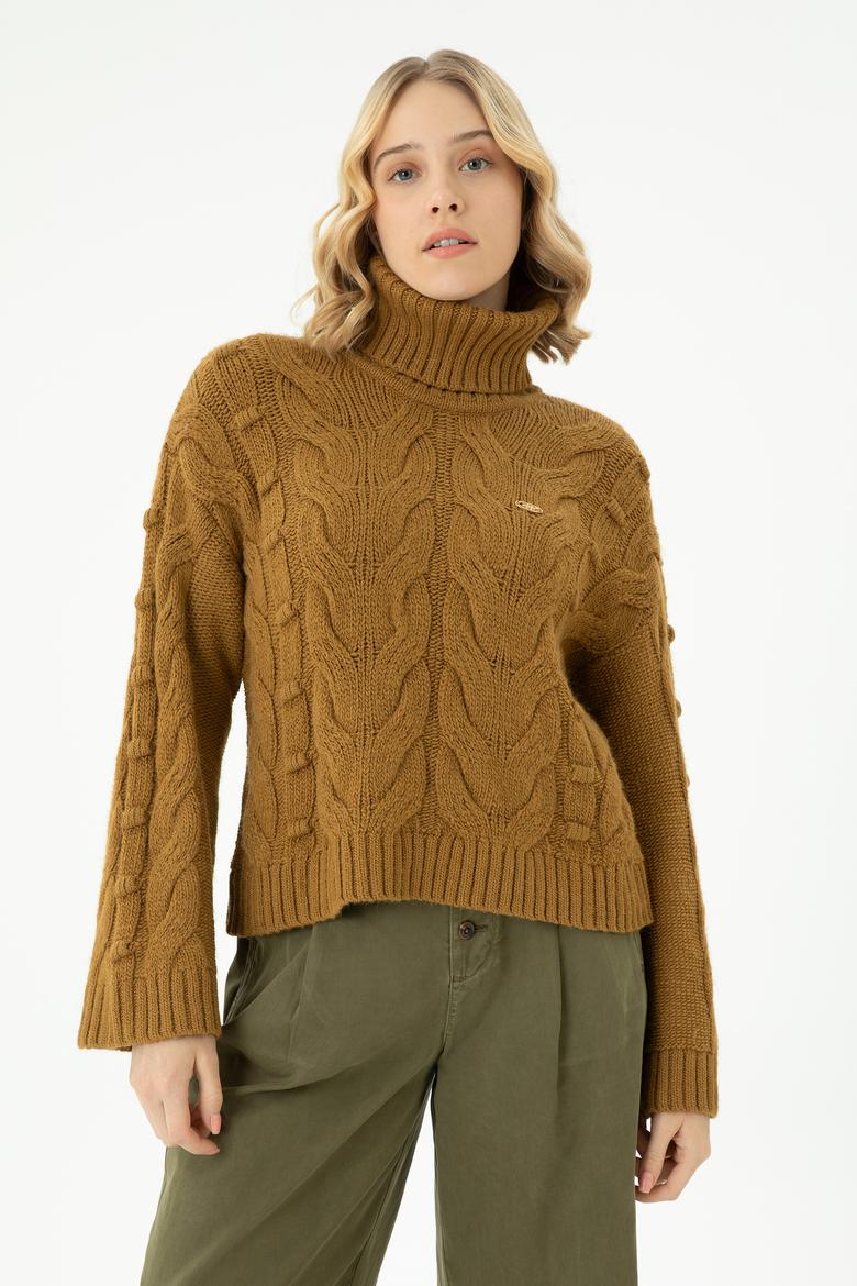 Kadın Açık Haki Balıkçı Yaka Kazak - 50270441005