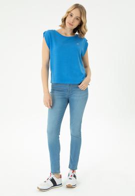 Kadın Saks Bisiklet Yaka Tişört - 50263790044