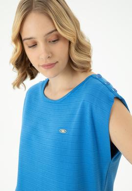 Kadın Saks Bisiklet Yaka Tişört - 50263790044