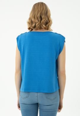 Kadın Saks Bisiklet Yaka Tişört - 50263790044