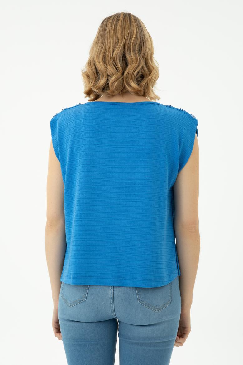 Kadın Saks Bisiklet Yaka Tişört - 50263790044