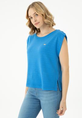 Kadın Saks Bisiklet Yaka Tişört - 50263790044