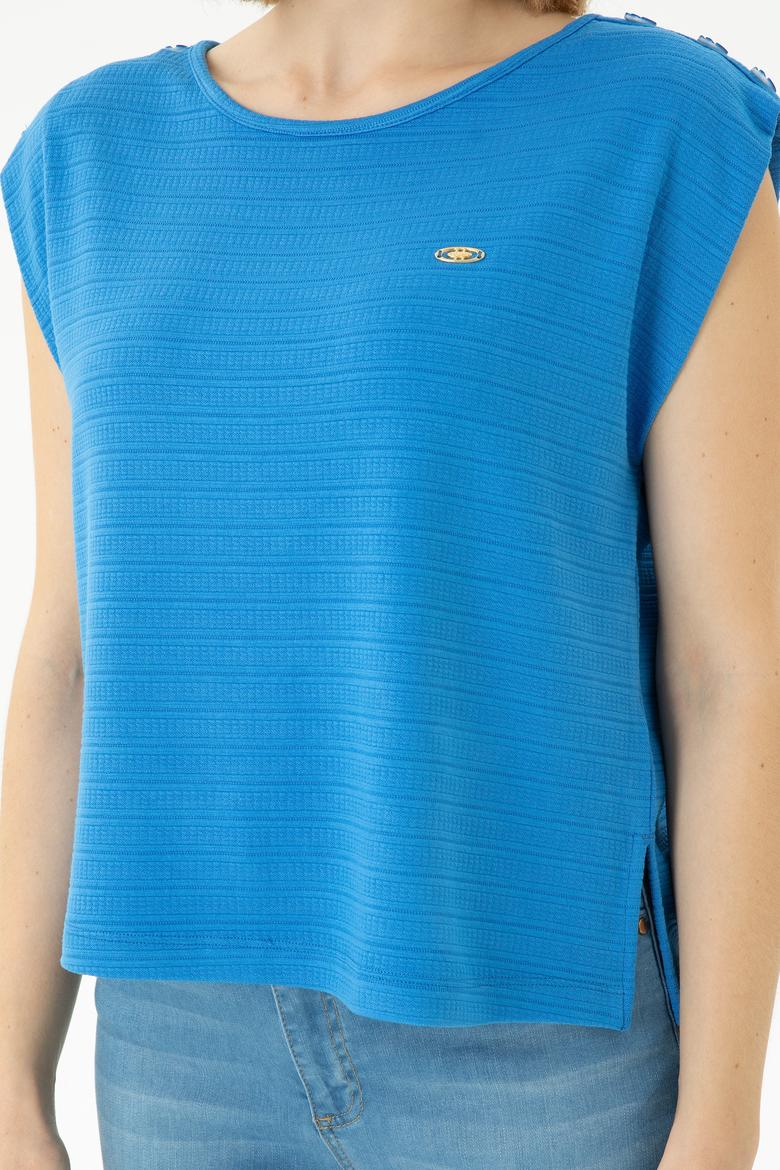 Kadın Saks Bisiklet Yaka Tişört - 50263790044