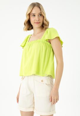 Kadın Neon Sarı Kısa Kollu Gömlek - 50264222014