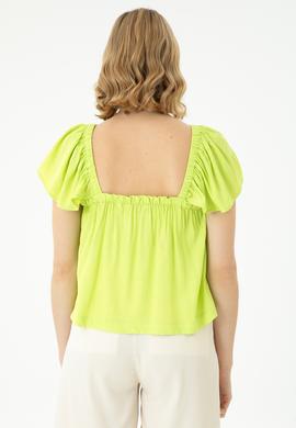Kadın Neon Sarı Kısa Kollu Gömlek - 50264222014