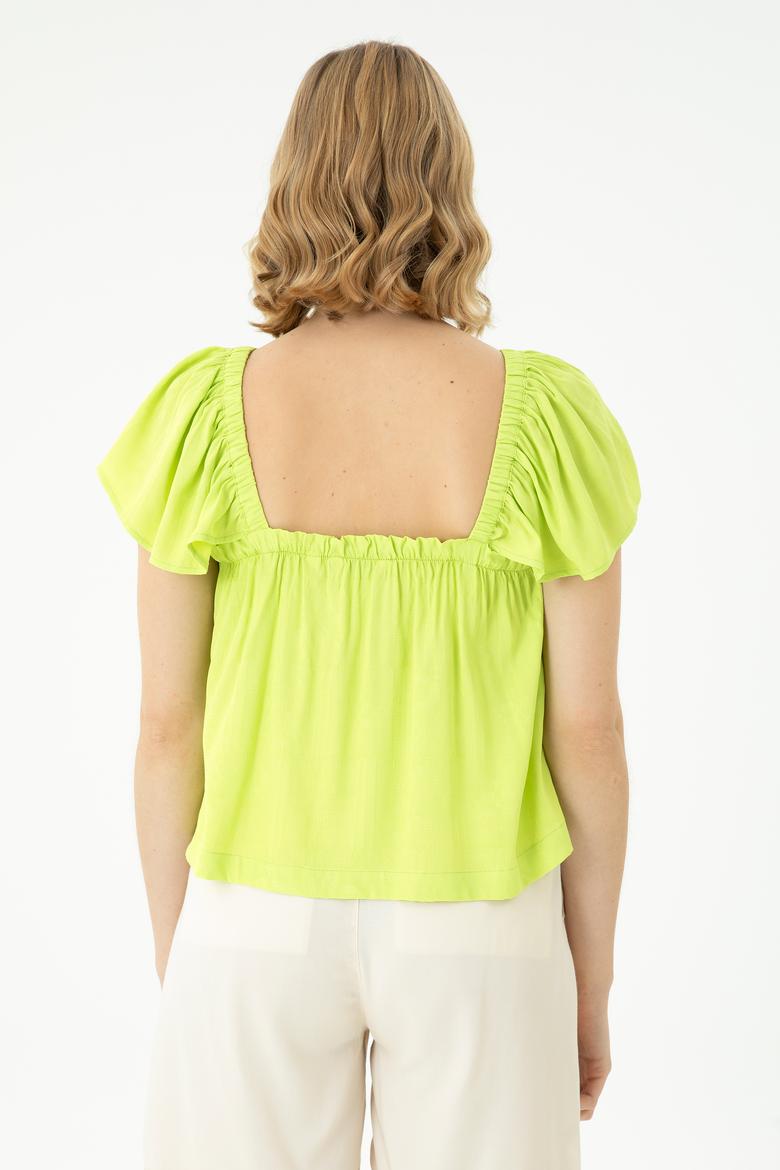 Kadın Neon Sarı Kısa Kollu Gömlek - 50264222014