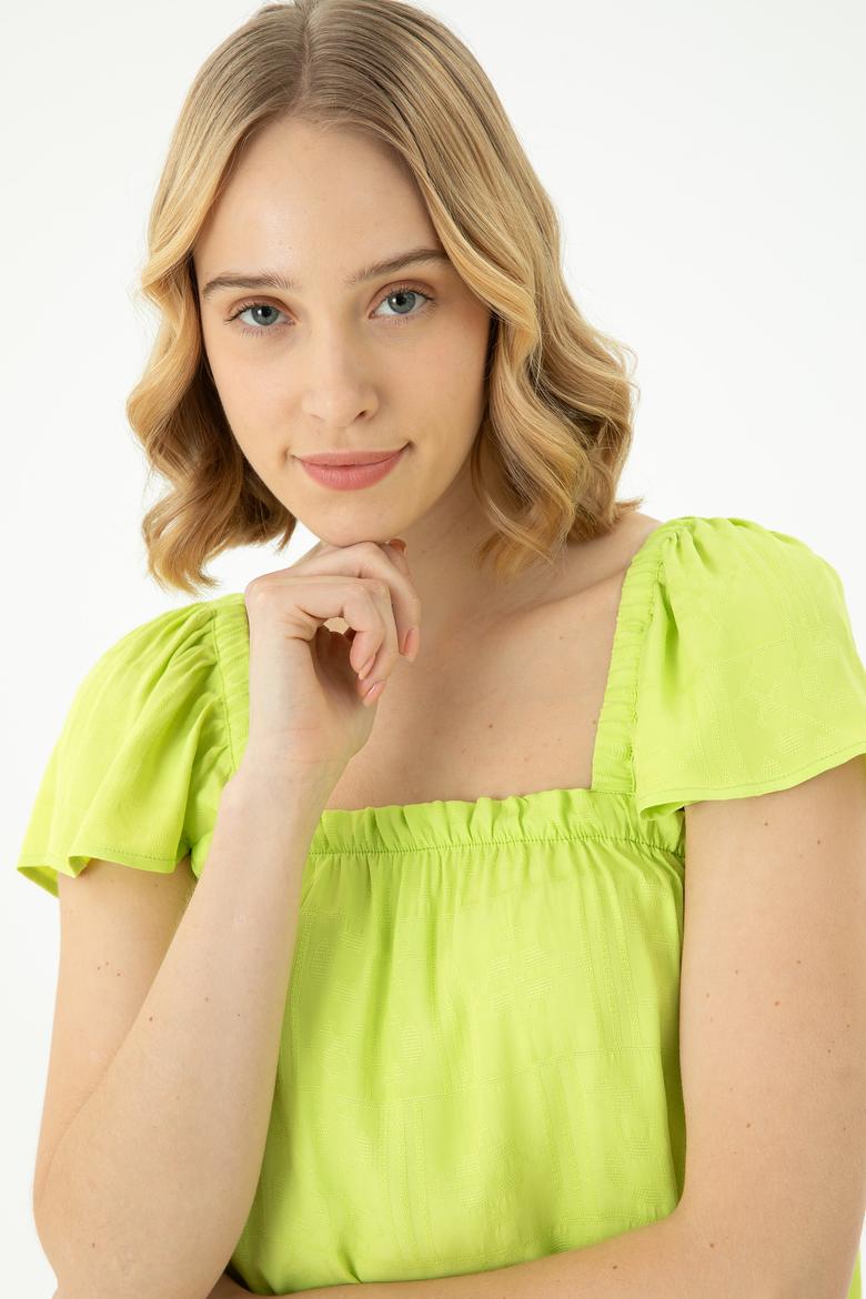 Kadın Neon Sarı Kısa Kollu Gömlek - 50264222014
