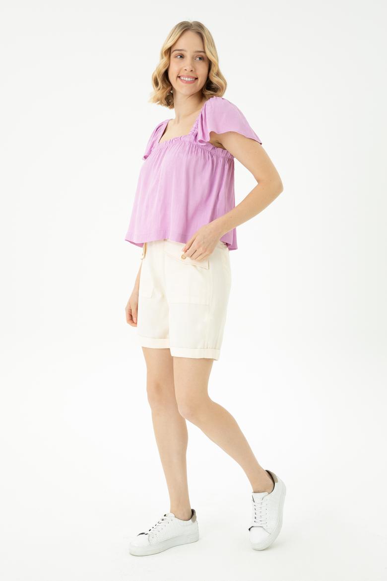 Kadın Manolya Kısa Kollu Gömlek - 50264222022