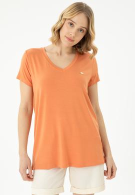 Kadın Kiremit Basic V Yaka Tişört - 50262610143