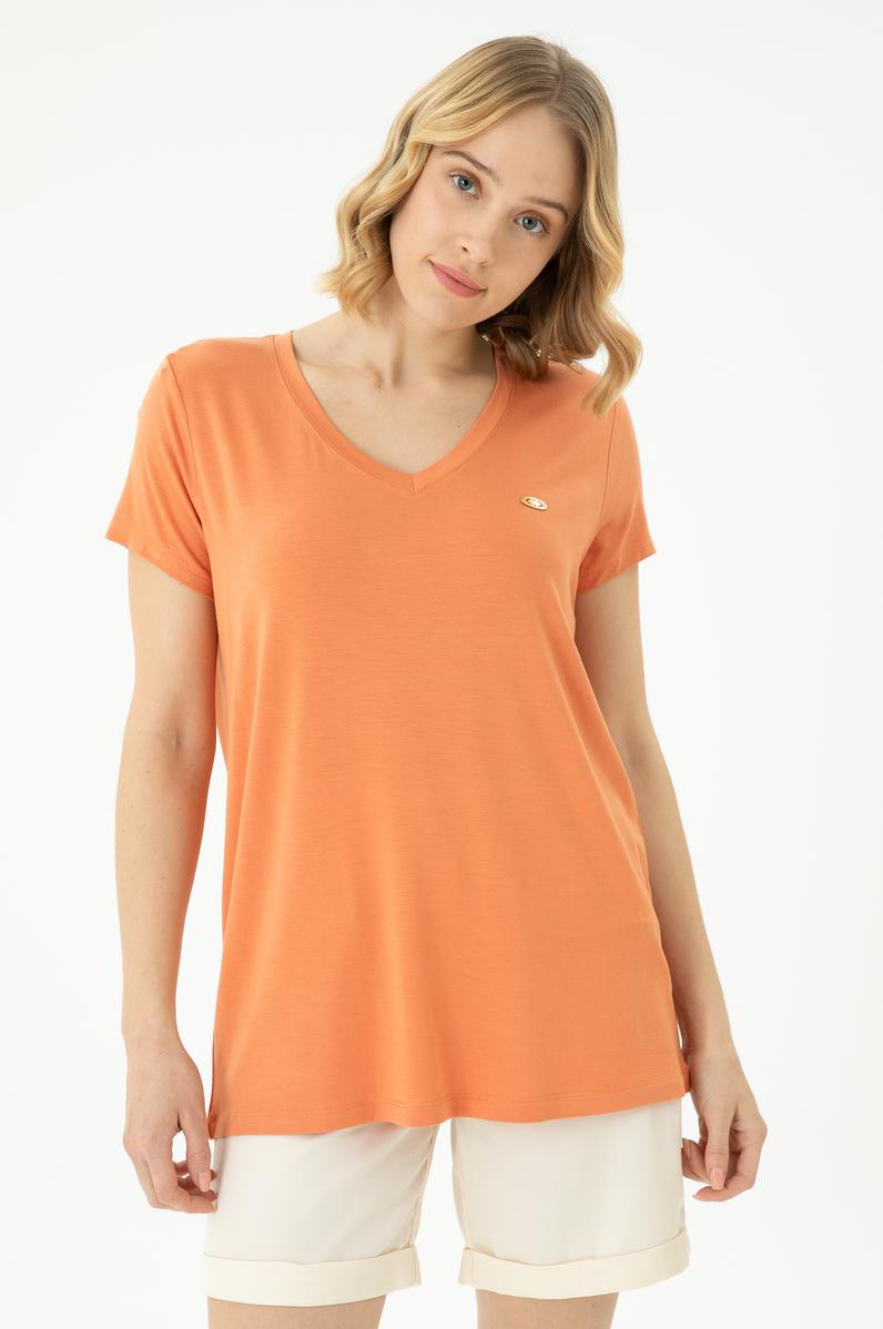 Kadın Kiremit Basic V Yaka Tişört