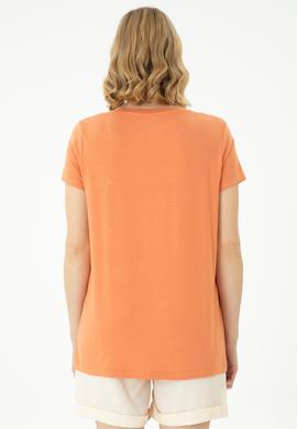 Kadın Kiremit Basic V Yaka Tişört - 50262610143