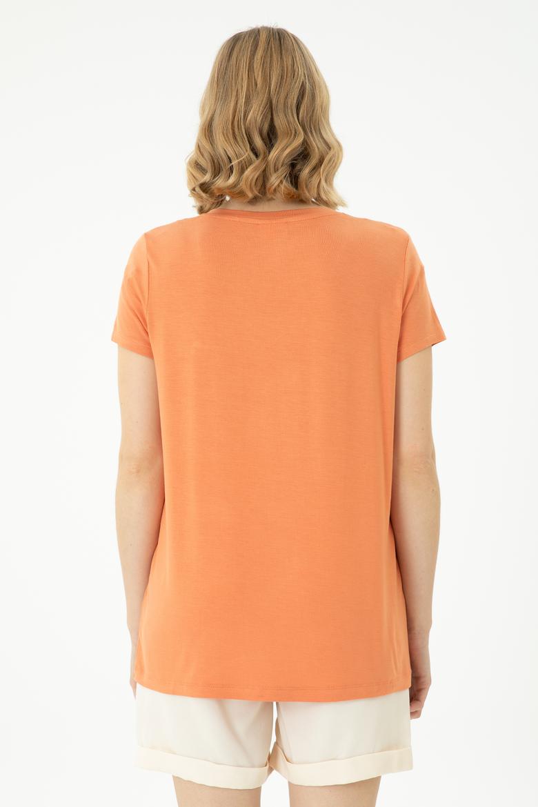 Kadın Kiremit Basic V Yaka Tişört - 50262610143