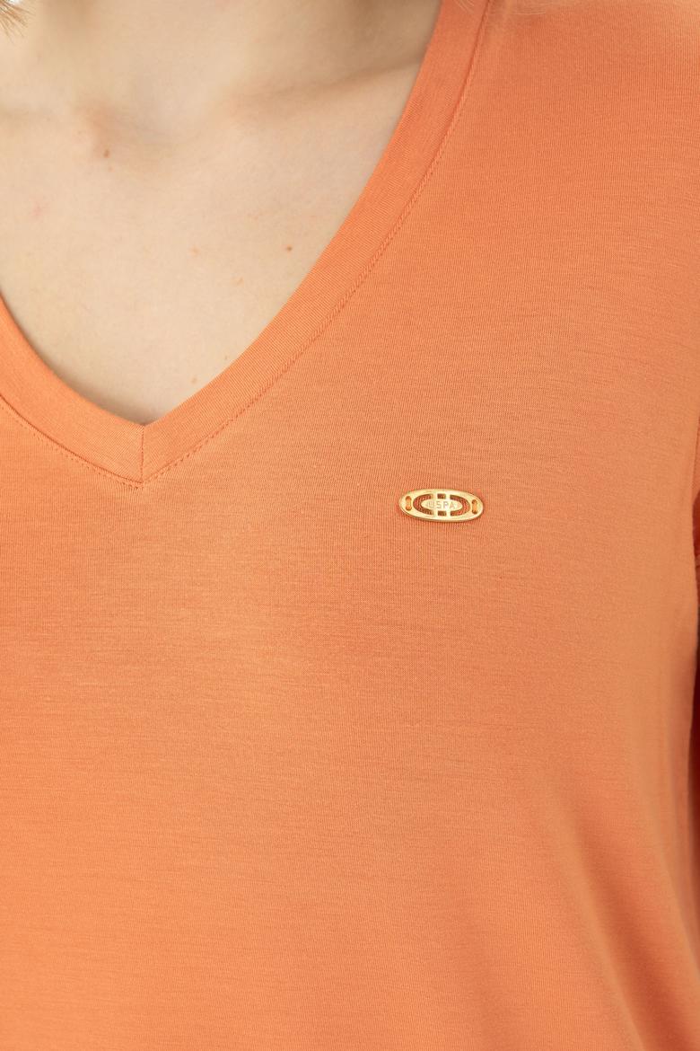 Kadın Kiremit Basic V Yaka Tişört - 50262610143