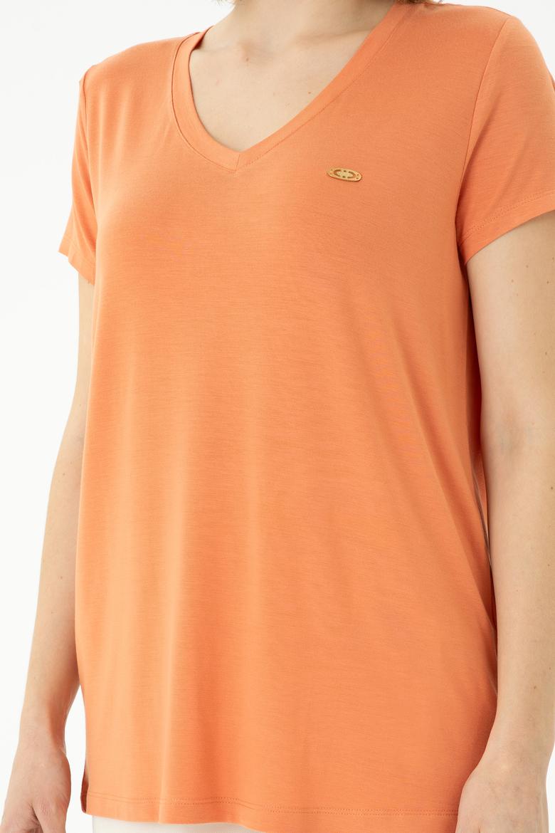 Kadın Kiremit Basic V Yaka Tişört - 50262610143