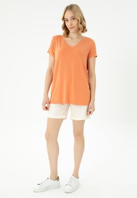 Kadın Kiremit Basic V Yaka Tişört - 50262610143