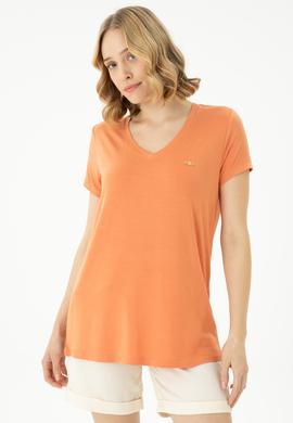 Kadın Kiremit Basic V Yaka Tişört - 50262610143