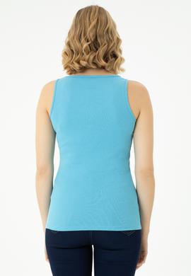 Kadın Turkuaz Bisiklet Yaka Kolsuz Basic Tişört - 50262673036