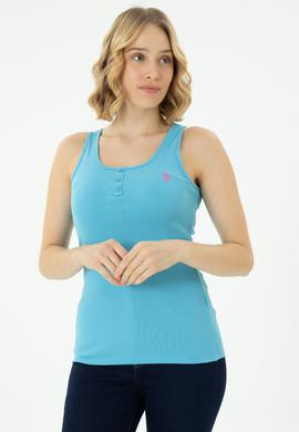 Kadın Turkuaz Bisiklet Yaka Kolsuz Basic Tişört - 50262673036