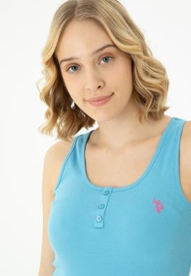 Kadın Turkuaz Bisiklet Yaka Kolsuz Basic Tişört - 50262673036