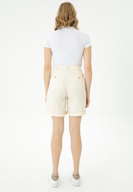 Kadın Krem Dokuma Şort - 50263224007