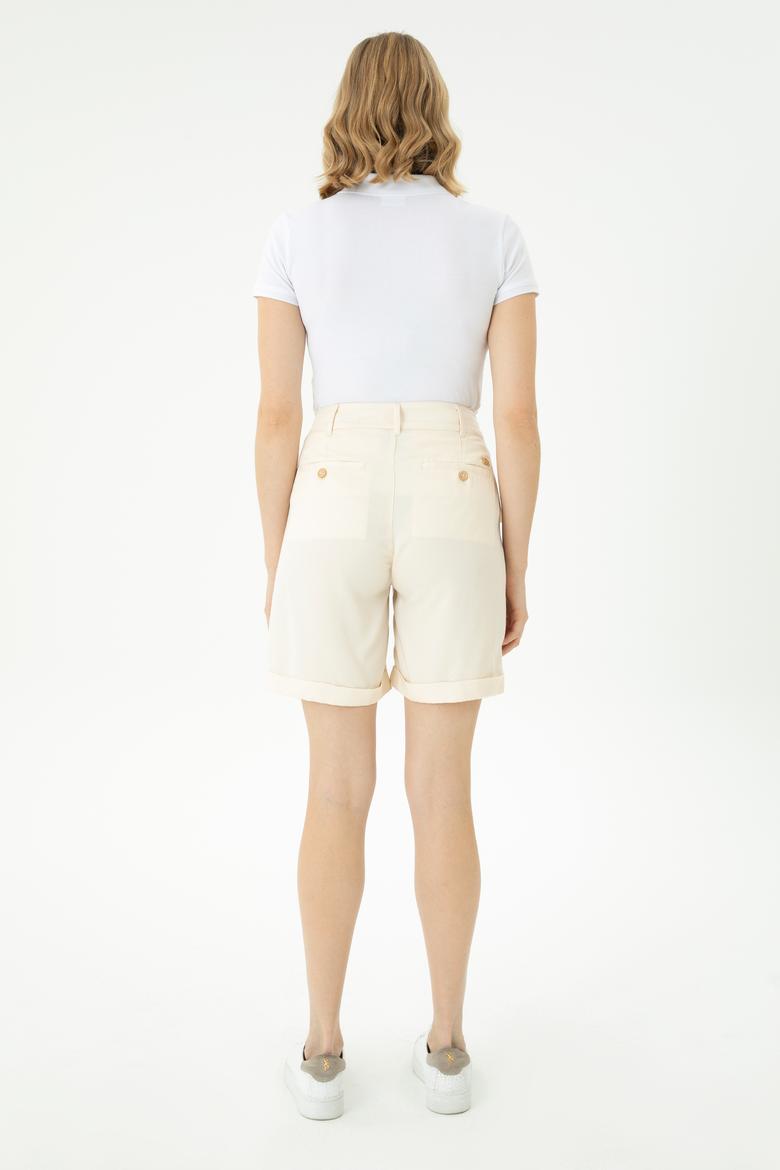Kadın Krem Dokuma Şort - 50263224007
