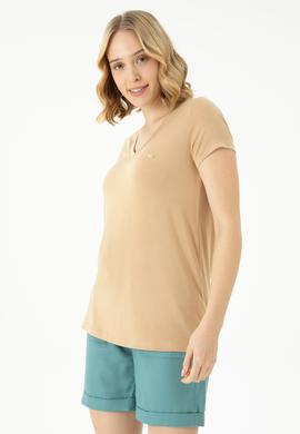 Kadın Camel Basic V Yaka Tişört - 50262610133