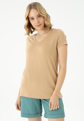 Kadın Camel Basic V Yaka Tişört - 50262610133