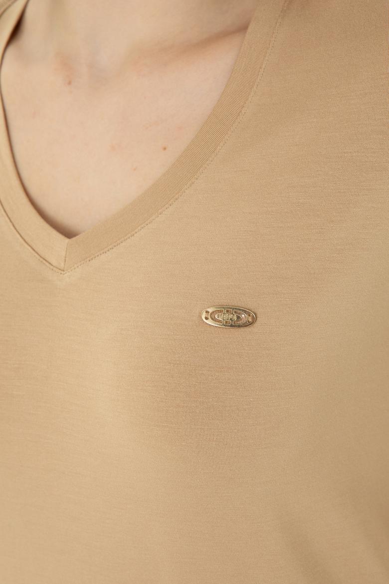 Kadın Camel Basic V Yaka Tişört - 50262610133
