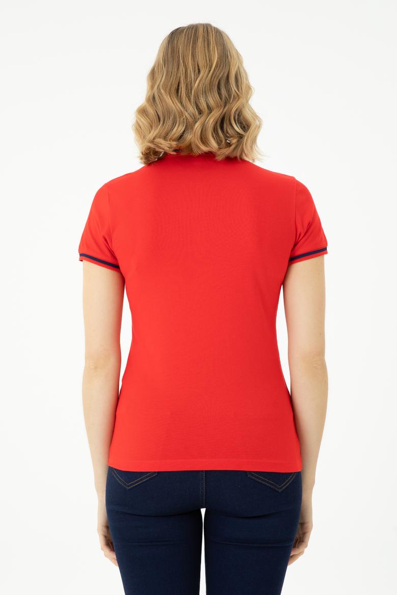Kadın Kırmızı Polo Yaka Tişört - 50262671098