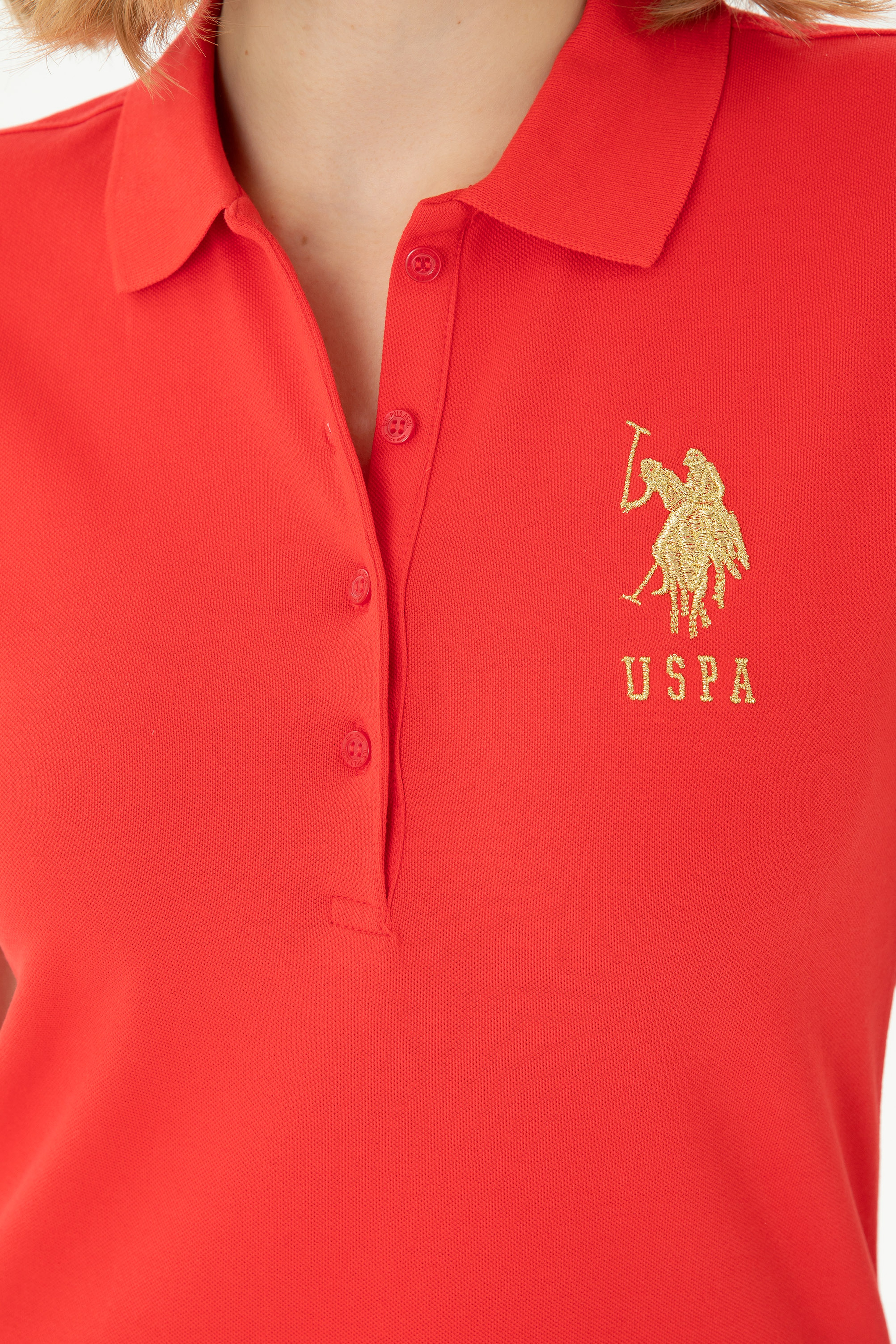 Kadın Kırmızı Basic Polo Yaka Tişört - Image 7