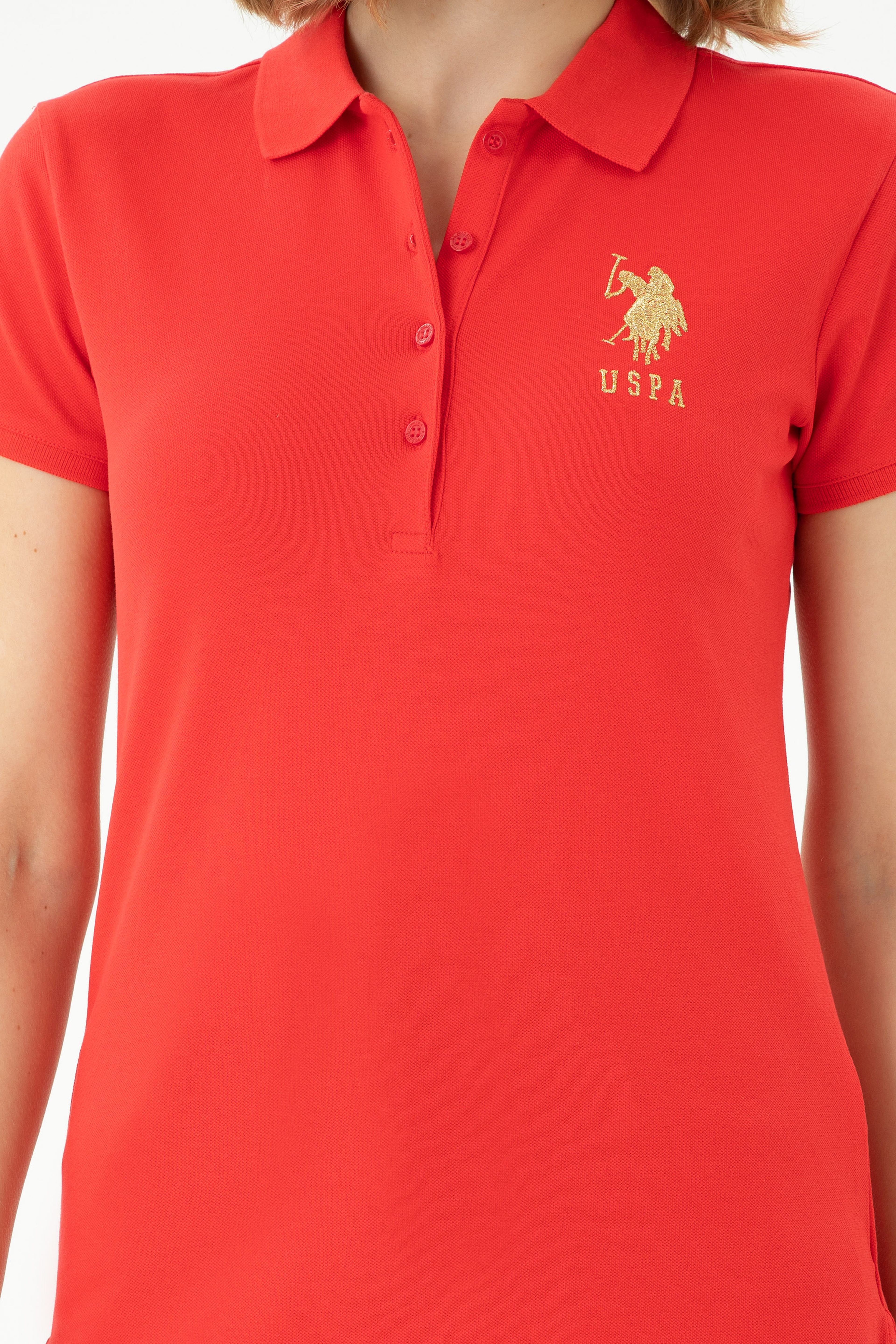 Kadın Kırmızı Basic Polo Yaka Tişört - Image 6
