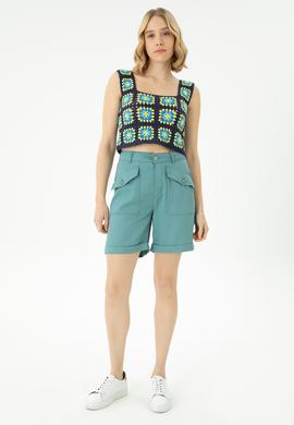 Kadın Mint Dokuma Şort - 50263224012