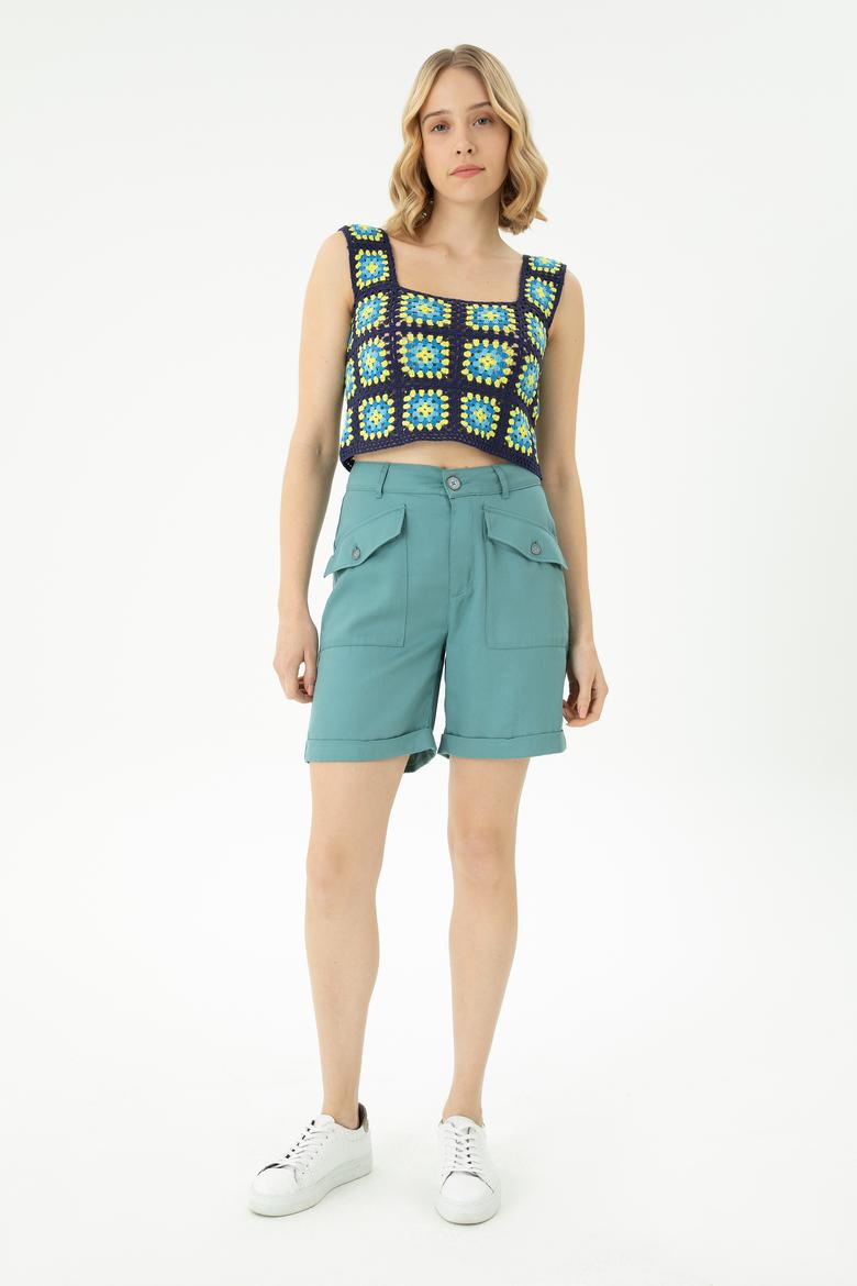 Kadın Mint Dokuma Şort - 50263224012