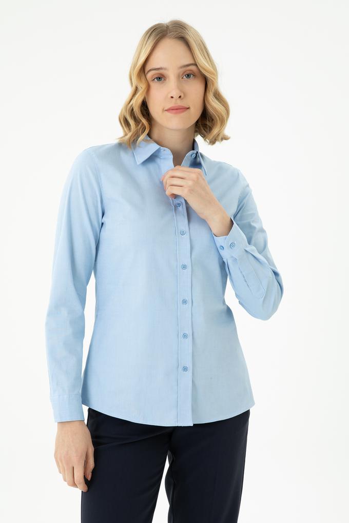 Kadın Mavi Uzun Kollu Basic Gömlek