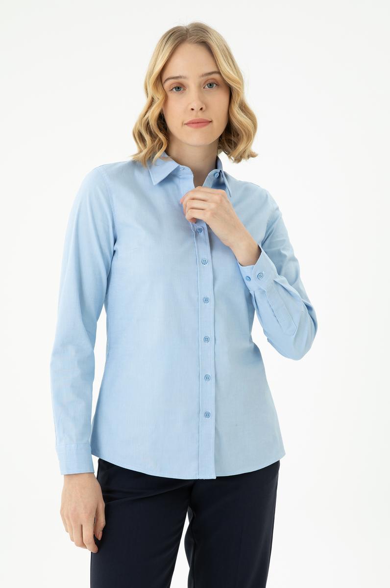 Kadın Mavi Uzun Kollu Basic Gömlek