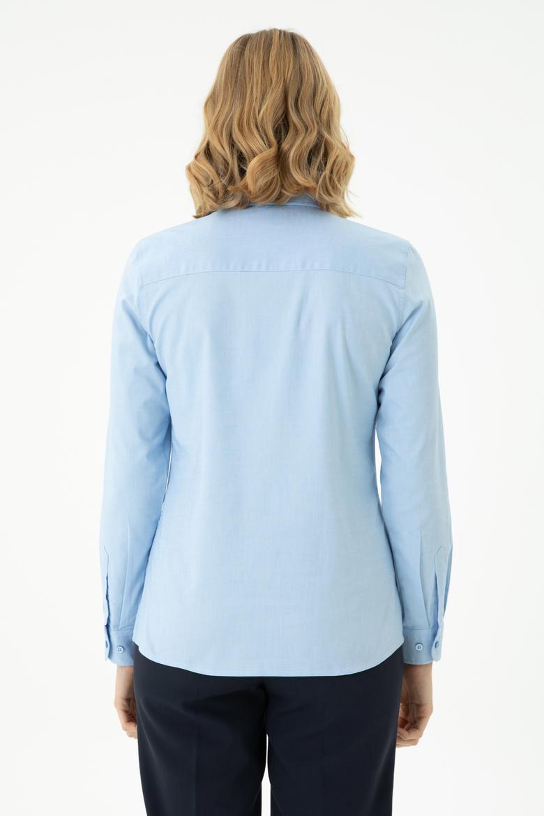 Kadın Mavi Uzun Kollu Basic Gömlek - 50262851075