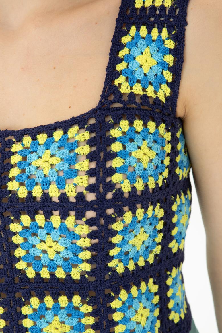 Kadın Saks Kare Yaka Kazak - 50262463012