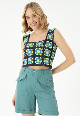 Kadın Saks Kare Yaka Kazak - 50262463012