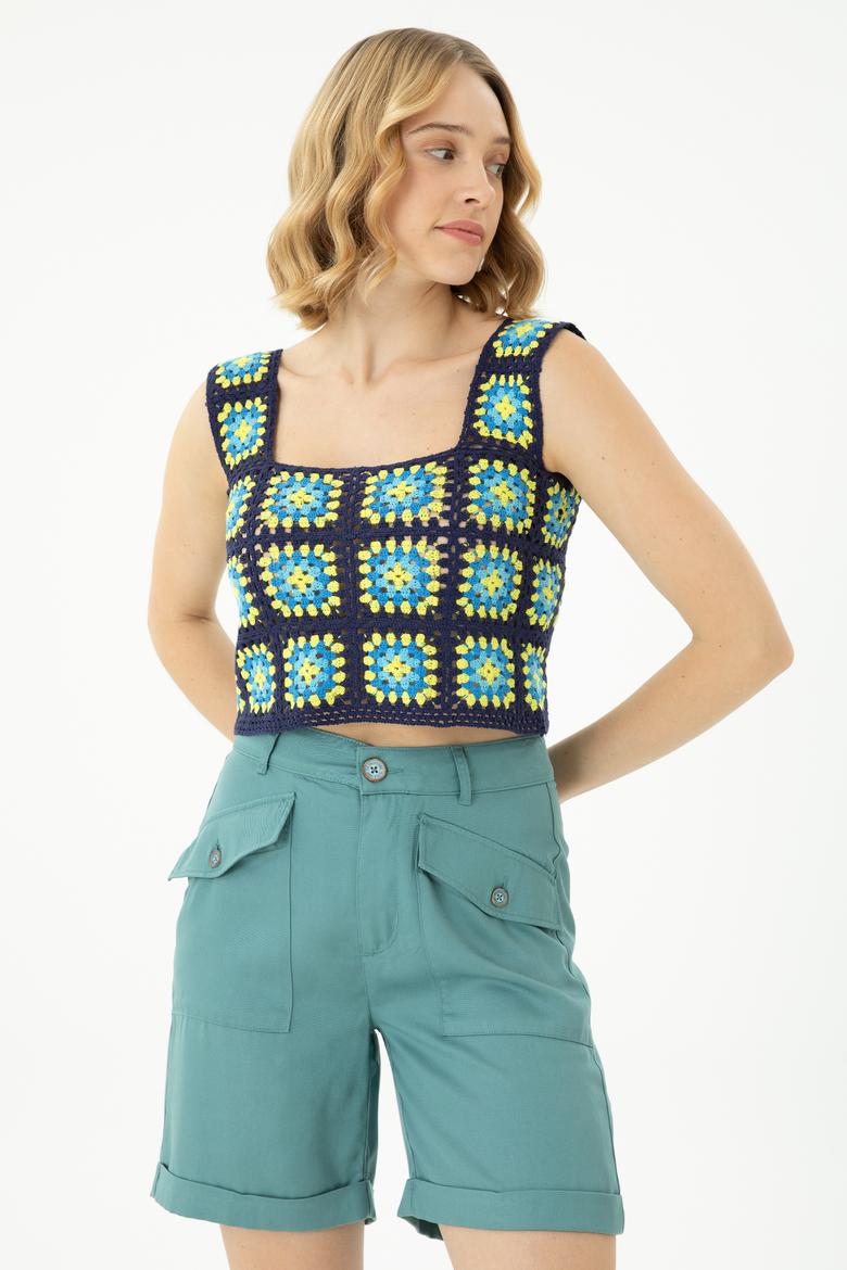 Kadın Saks Kare Yaka Kazak - 50262463012