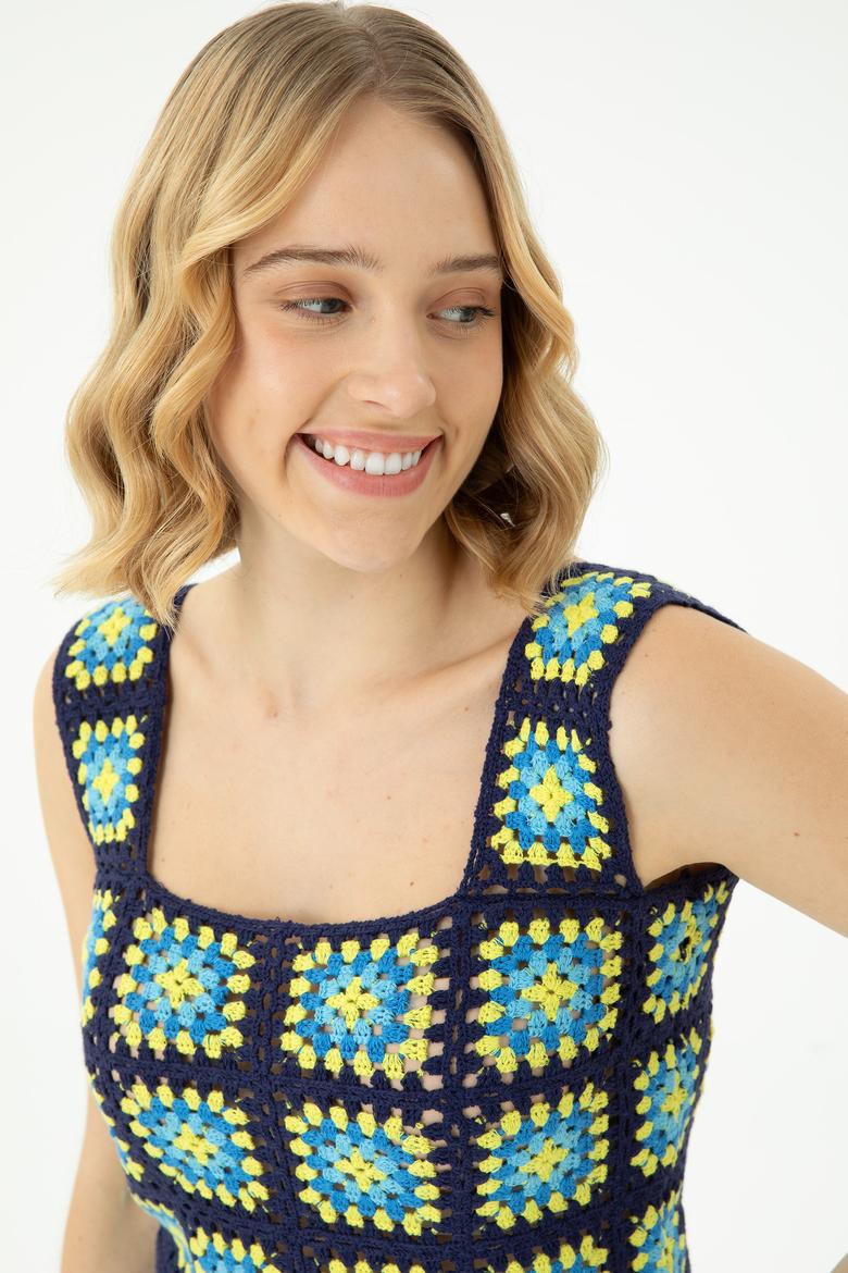 Kadın Saks Kare Yaka Kazak - 50262463016