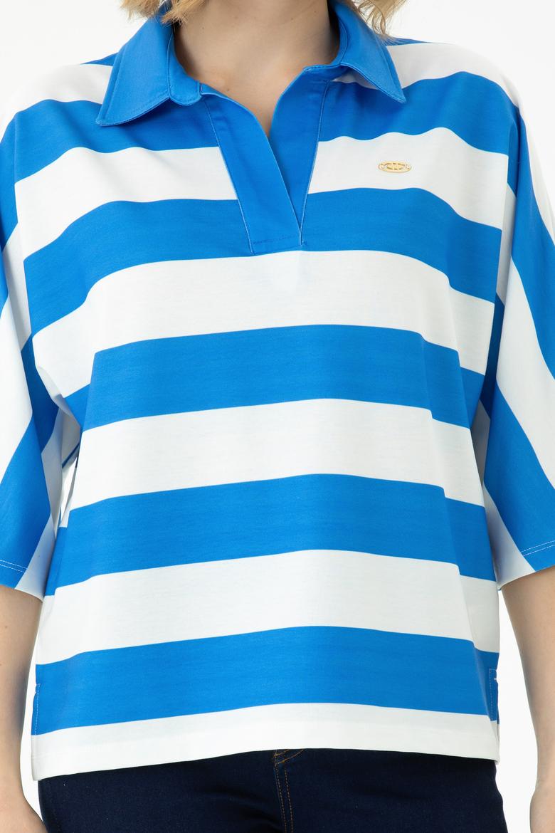 Kadın Saks Polo Yaka Tişört - 50262556018