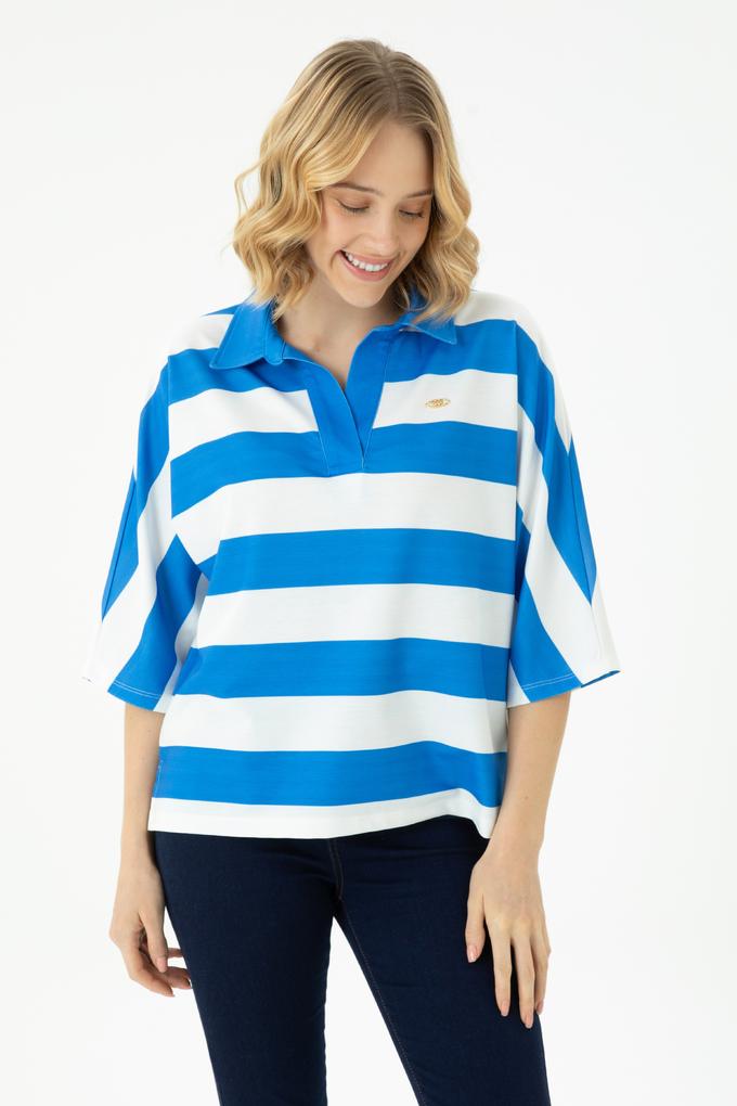 Kadın Saks Polo Yaka Tişört