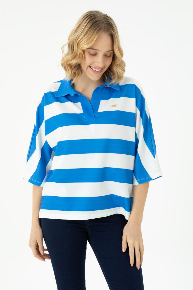 Kadın Saks Polo Yaka Tişört