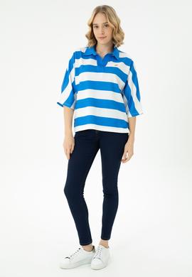 Kadın Saks Polo Yaka Tişört - 50262556018