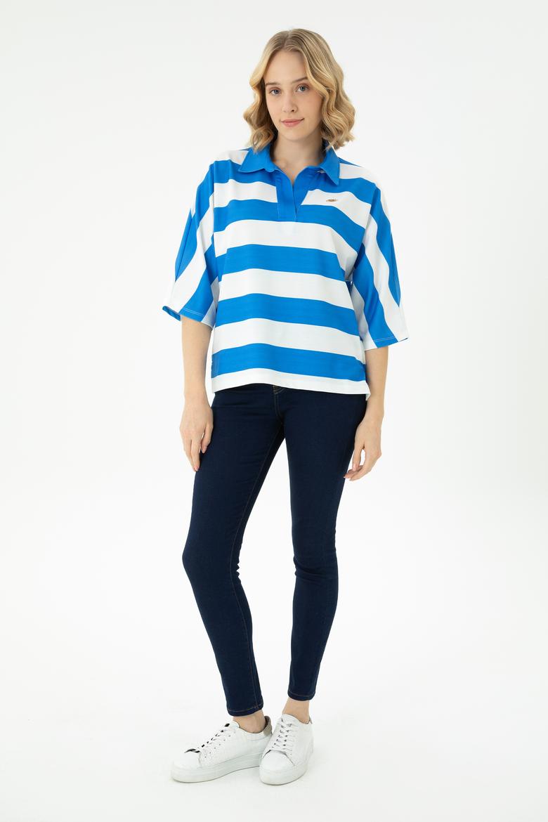 Kadın Saks Polo Yaka Tişört - 50262556018