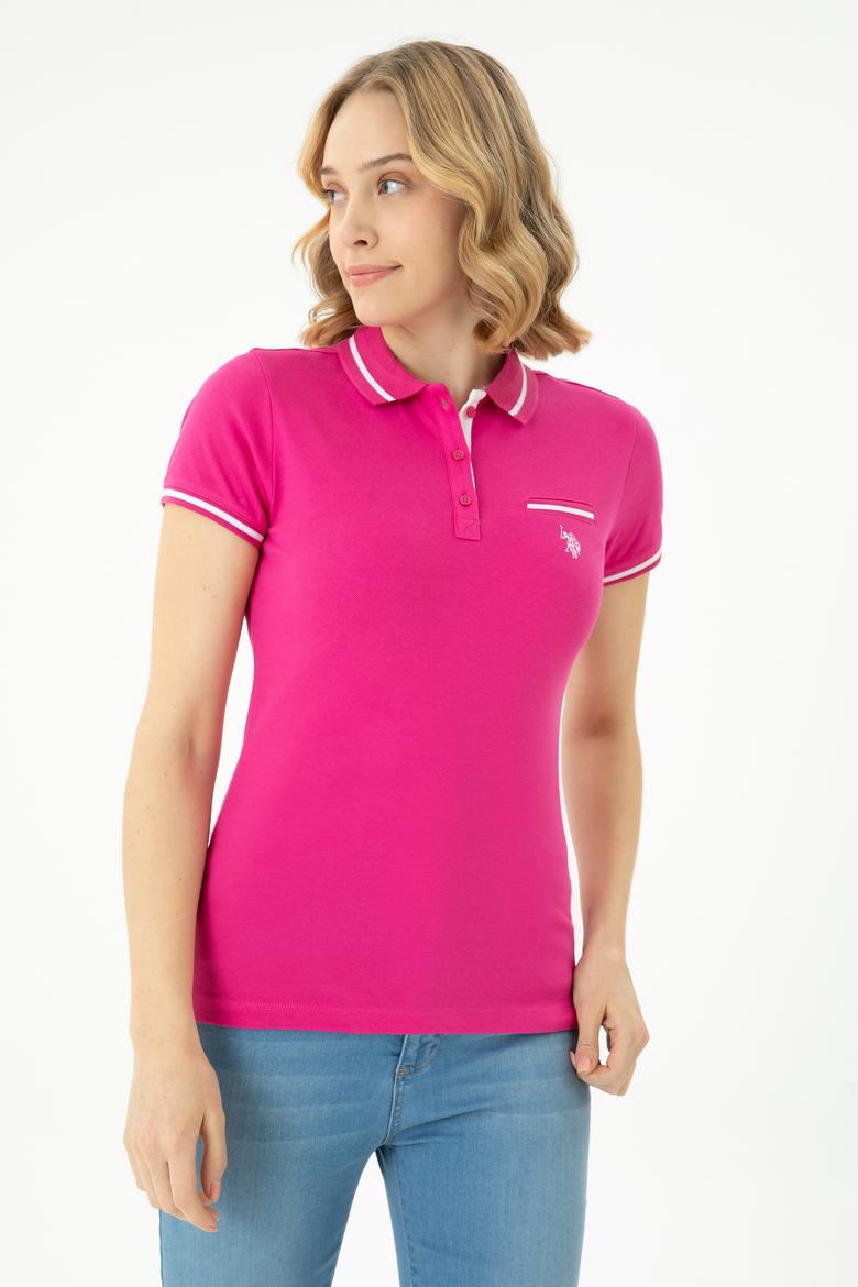 Kadın Fuşya Polo Yaka Tişört - 50262671084