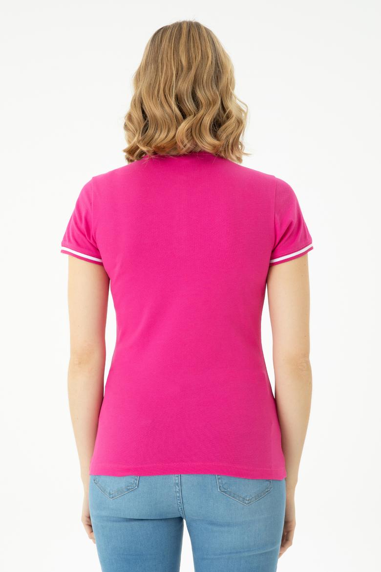 Kadın Fuşya Polo Yaka Tişört - 50262671084