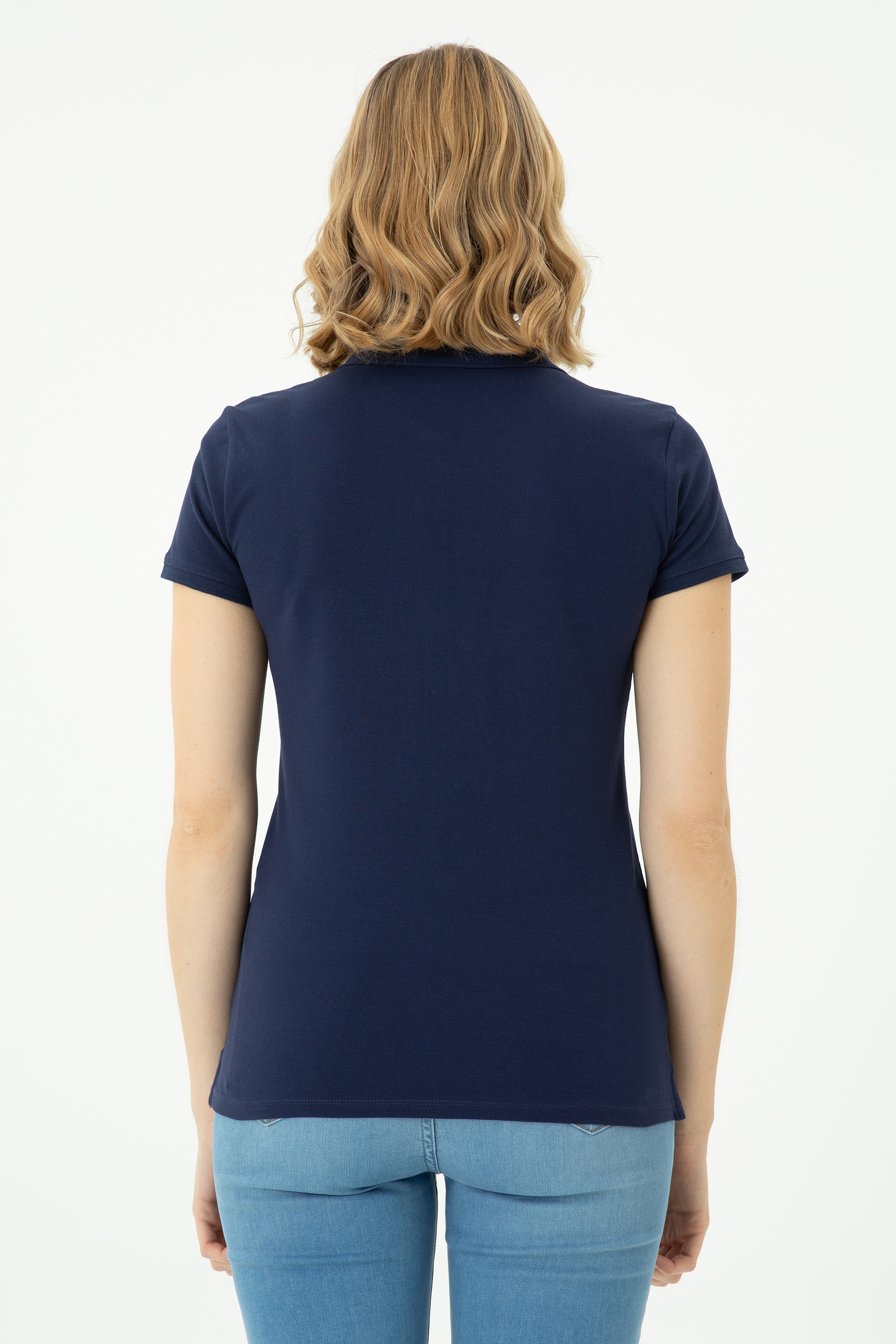 Kadın Lacivert Basic Polo Yaka Tişört - Image 5